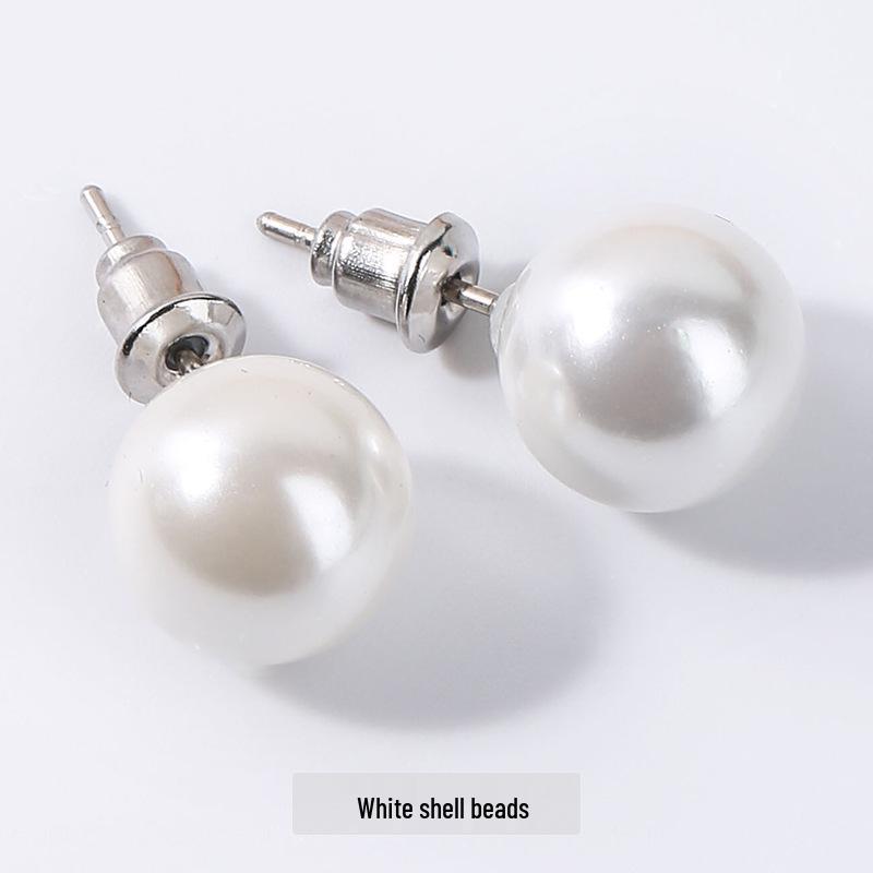 Red Agate & White Mother of Pearl Stud Earrings for Women - Simple Fashionable Jewelry