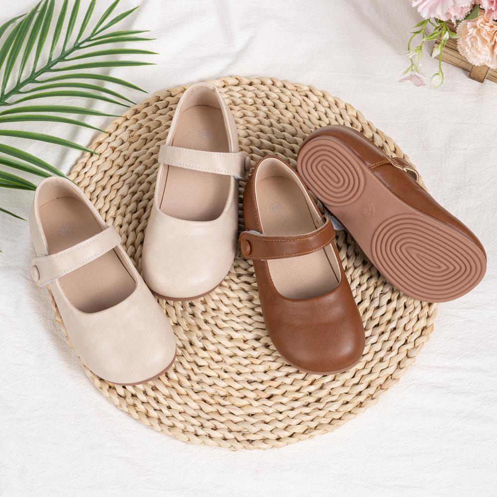 Kids' Casual Velcro Leather Shoes - Soft Sole, Solid Color, Versatile Design