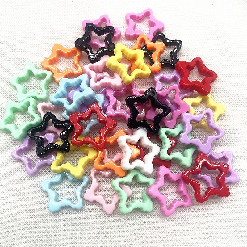 Acrylic Solid Color Baking Paint Pixel Five-pointed Star Frame Bead DIY Mobile Phone Chain Keychain Material Jewelry Accessories