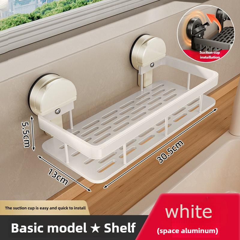1pcs No-Drill Sink Storage Kitchen Rack Suction Cup Cloth Draining Rack Multifunctional Wall-Mounted Sink Shelf Utensils Dishes