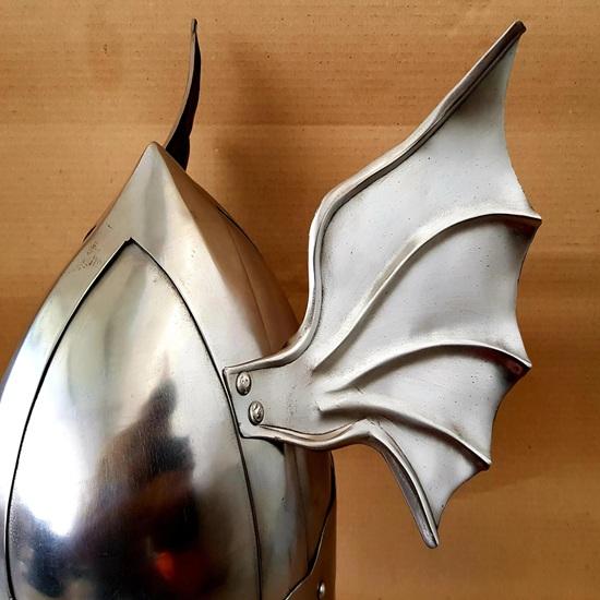 Medieval Fantasy Winged Viking Helmet with Stand  Wearable Steel Helmet for LARP, Cosplay Renaissance Fair Norse Warrior Costume Prop