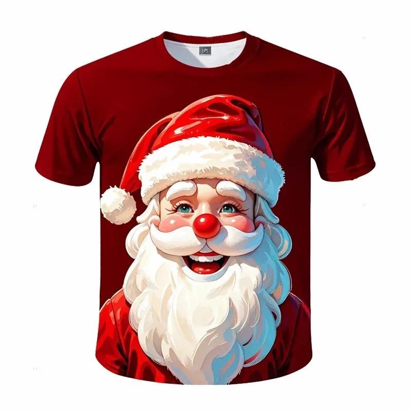 Interesting Christmas Graphic Men's T-shirt 3D Santa Claus Pattern Short Sleeved T-shirt Fashionable Casual Creative T-shirt