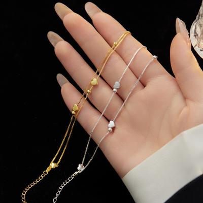 S925 Sterling Silber Japanischen und Koreanischen Stil Runde Perle Doppel-schicht Liebe Armband Kleine Frische Literarischen Einfache Herz-förmigen Armband