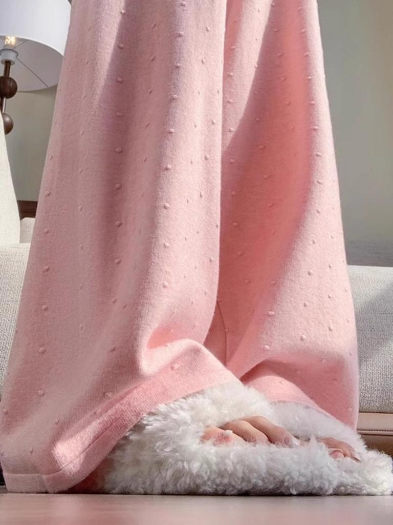 Knitted Wide Leg Pants for Women In Autumn and Winter Lazy Style High Waist Loose Straight Leg Soft Rice Floor Length Pants