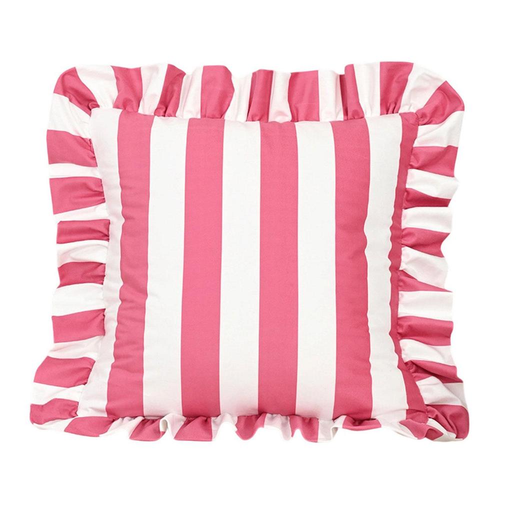 Stylish Square Pillow Cover With Ruffled Trim and Striped Pattern Design Throw Cushion Case For Sofa Bedroom Decors