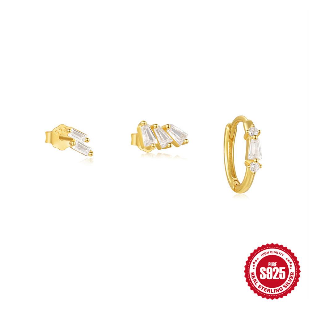 

S925 Стерлинговое Серебро Ветер Простой Классический Лепесток Циркон Геометричный Универсальный Набор Серьги Серьги 3 Набора 925 Silver