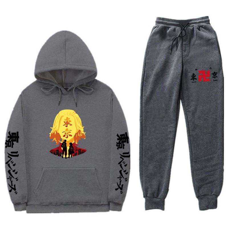 Mens Hooded Long Sleeve Streetwear Sweatshirt Set Casual Oversized Cotton Blend Tracksuit Fall