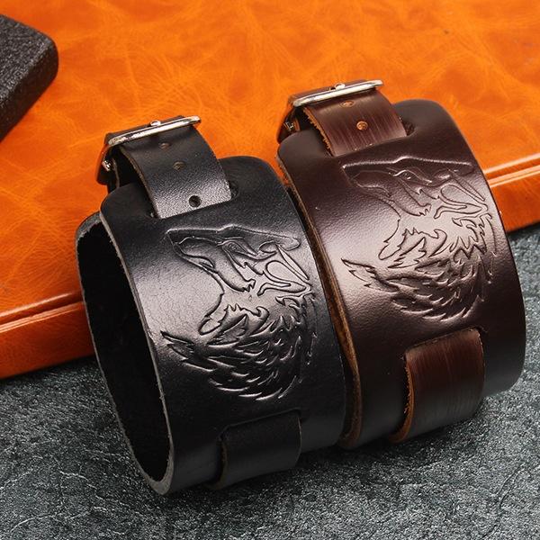 Vintage Leather Braided Bracelet for Mens Wolf Head Bracelets Classic Animal Motifs Jewelry On The Hand Accessories