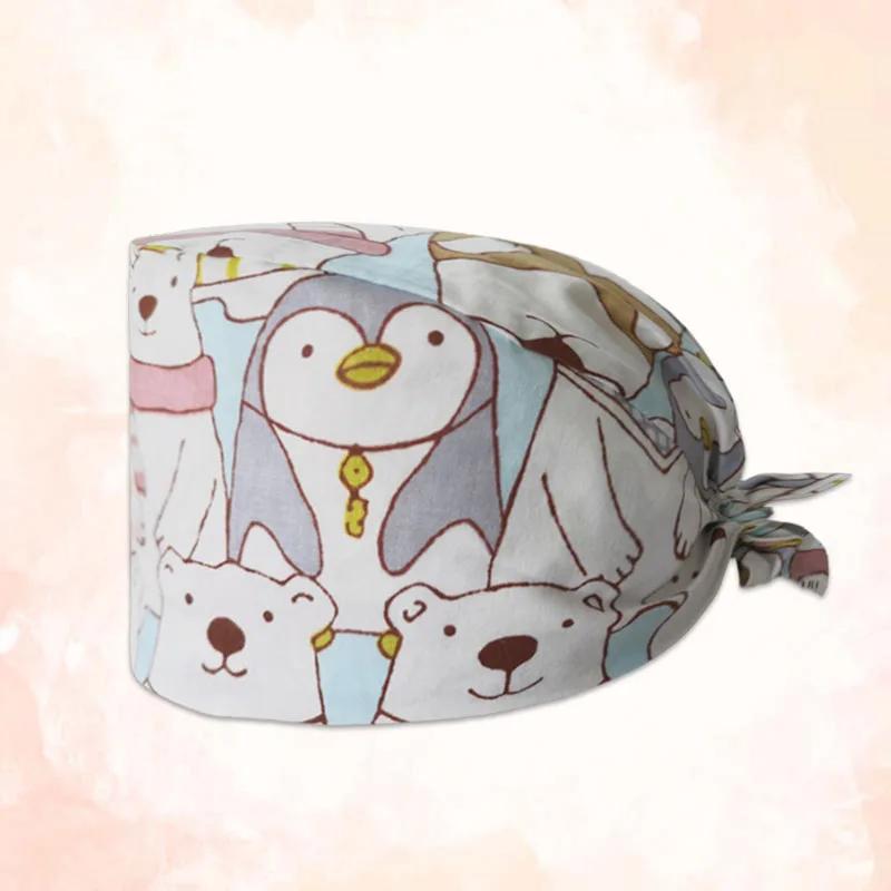 HZMNOI 100% Coton Bonnets Chirurgicaux Imprimés à Lien Arrière Section Élastique Bonnet de Bloc Infirmière pour Hommes Femmes Hôpital Chapeaux Médicaux Nouvelle Arrivée