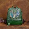 Leather Shoulder Bun Top Layer Cowhide Creative Backpack Printed Handmade Vintage Travel Bag