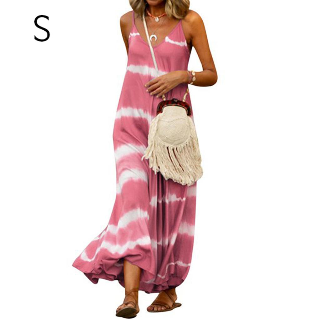 Women Tie Dyed Striped Printed V Neck Sleeveless Maxi Dress