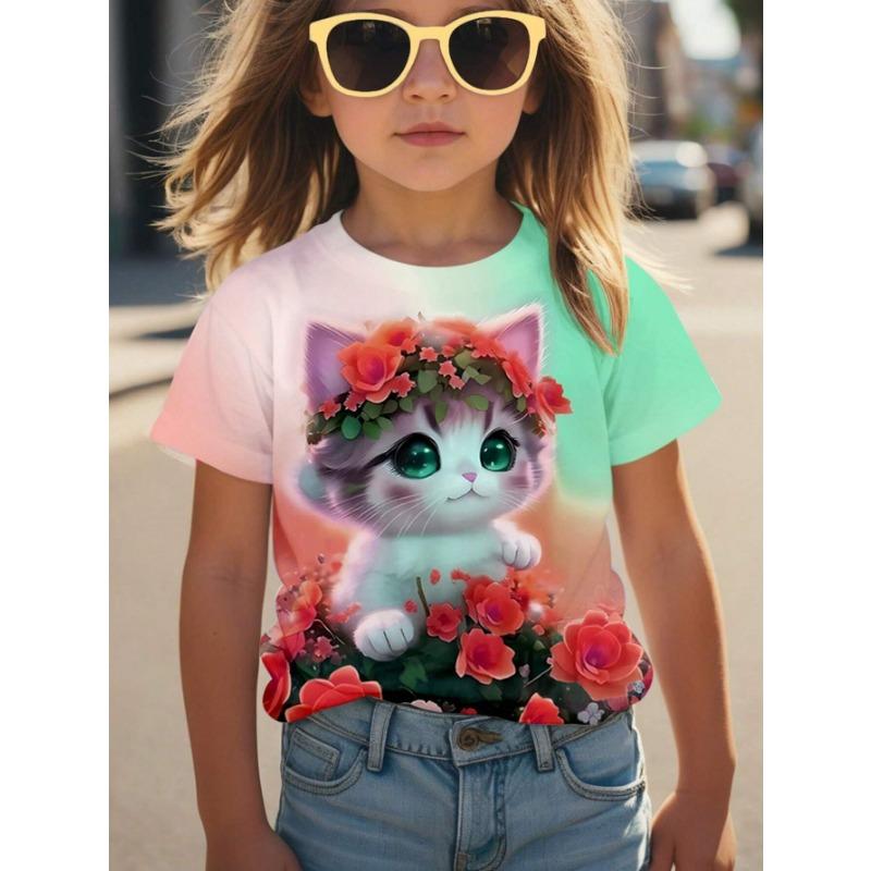 Tops Spring Autumn Printed Clothes Short Sleeve Round Neck Girls' Bottom Top T-Shirt