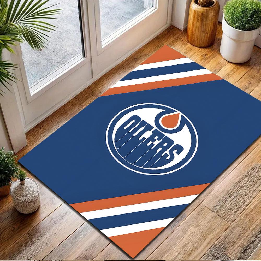 Edmonton Oilers Themed Rug Design Patterned Carpet, Non Slip Mat Suitable for Living Room and Bedroom Sofas