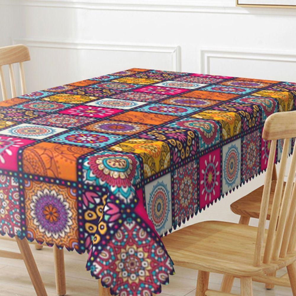 Rectangle Table Cover Ethnic Style Table Protecter Bohemian Mandala Tablecloth Banquet