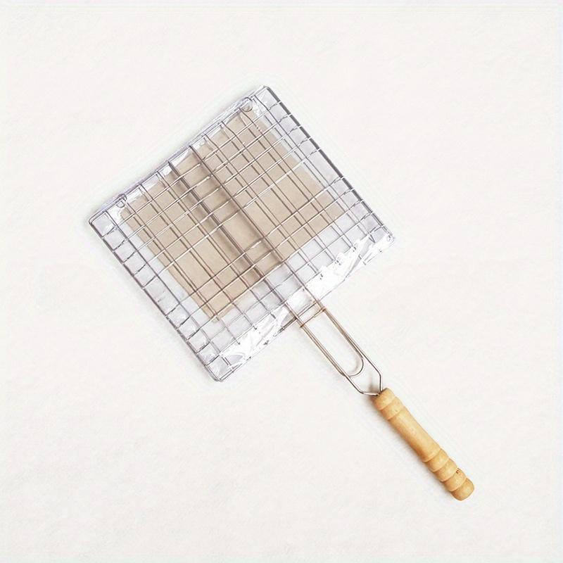 Barbecue Grilling Reusable Meat Fish Clip Holder Wooden Handle Metal Grill Mesh Foldable BBQ Grill Mat Grilling Basket