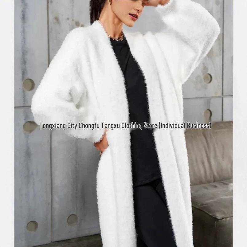 V-Neck Tie-up Waist Plush Cardigan - European & American 2026 Autumn/Winter Collection