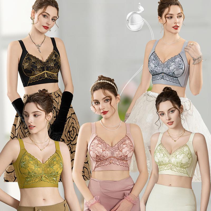 Large Size Bra Women's Bra Gathered Together Thin Style No Steel Ring Sexy Bra Lace Adjustment Type Double Breasted Bra Women's Bra