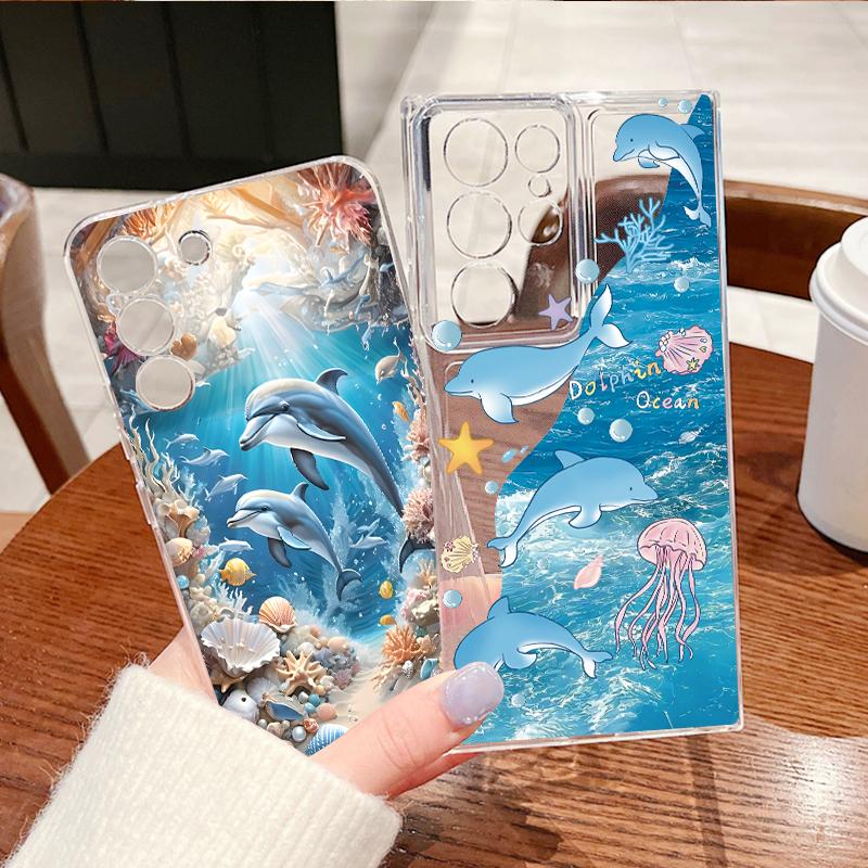 Starry Sea Dolphin Adventure Phone Case For Samsung S26 S25 Ultra S24 Plus S22 S23 S21 FE A54 A15 A35 A55 A16 A36 A56 A17 A37 A57 5G Clear Soft Cover