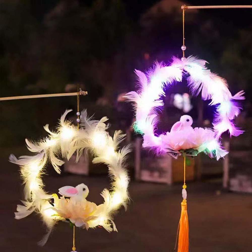 Handheld Children's Rabbit Lantern Handmade Feather Bunny Lamp Kindergarten