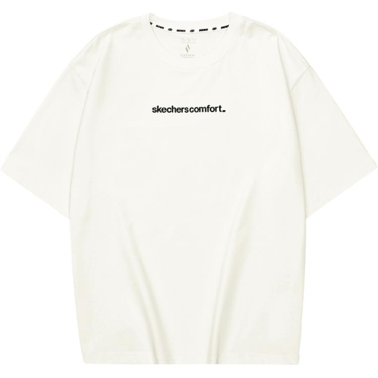 Skechers Loose Letter Print Round Neck Short Sleeve T-Shirt Unisex Tops Cotton-Candy-White L124U194-0074 XL