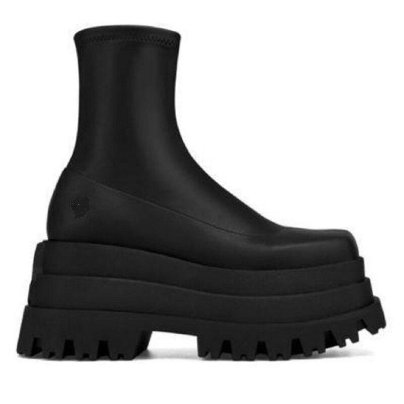 Dámské kotníkové boty Nová móda Platforma Vysoké podpatky Platforma Hrubý podpatek Strečové Černé Červené Strečové boty Společenské boty