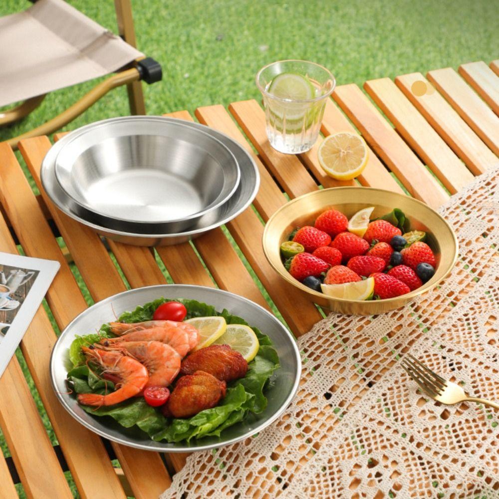4PCS/SET Stainless Steel Outdoor Dining Plate Bowl Korean Style Dessert Plate  Restaurant