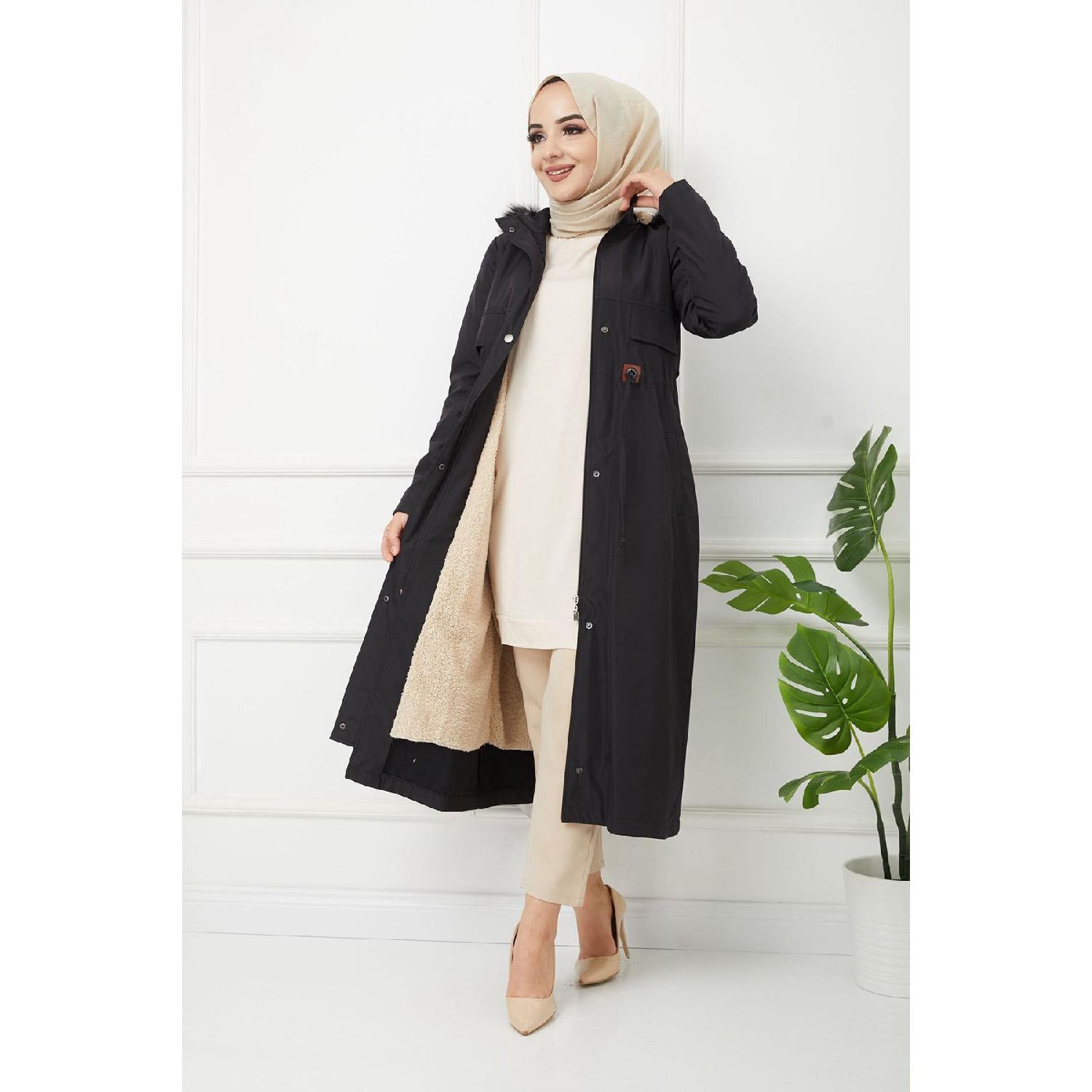 

Water Prof Black Fur Lined Winter Oversize Seasonal Coat 38 чорний
