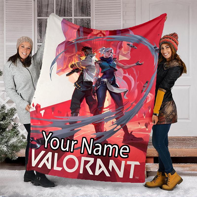 Custom Name Valorant Theme Printed Blanket - Perfect for Couch, Bed, Travel & Outdoor Use | Machine Washable, Cozy & Durable.