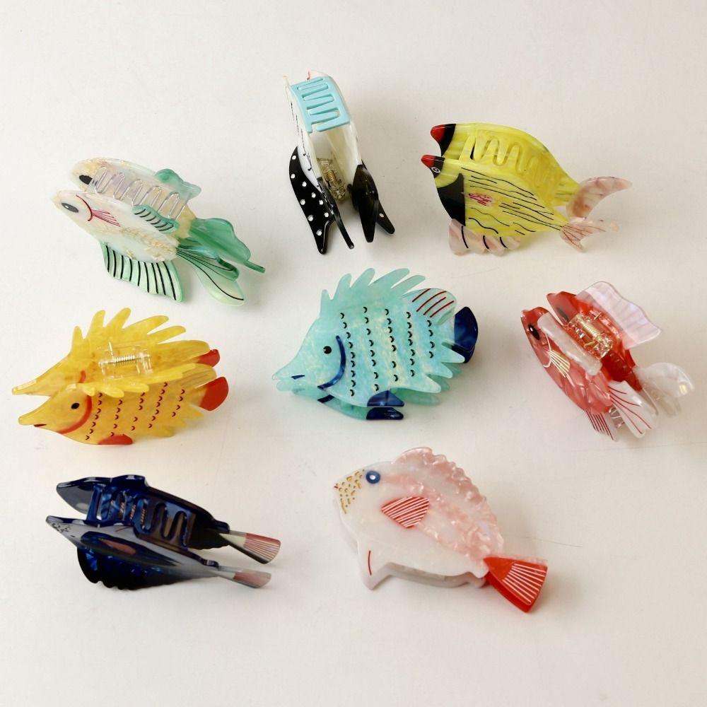 Acetate Fish Hair Claw Cartoon Fish Shape Acetate Shark Clip Fashion Animal Hair Claw Party Wear
