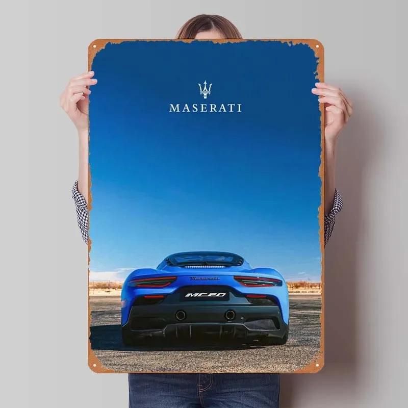Maserati Plåtskylt Bilar Poster Dekoration för Hemdekorationer Retro Metallskylt Plakett för Garagsväggkonstdekoration Rum