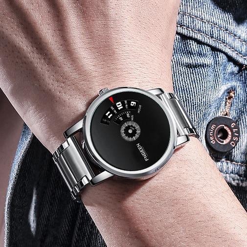 Fngeen S230 Unique Design Fashion Casual Original Wristwatch Stainless Steel Band Metal Case Quartz Men Watches for Male