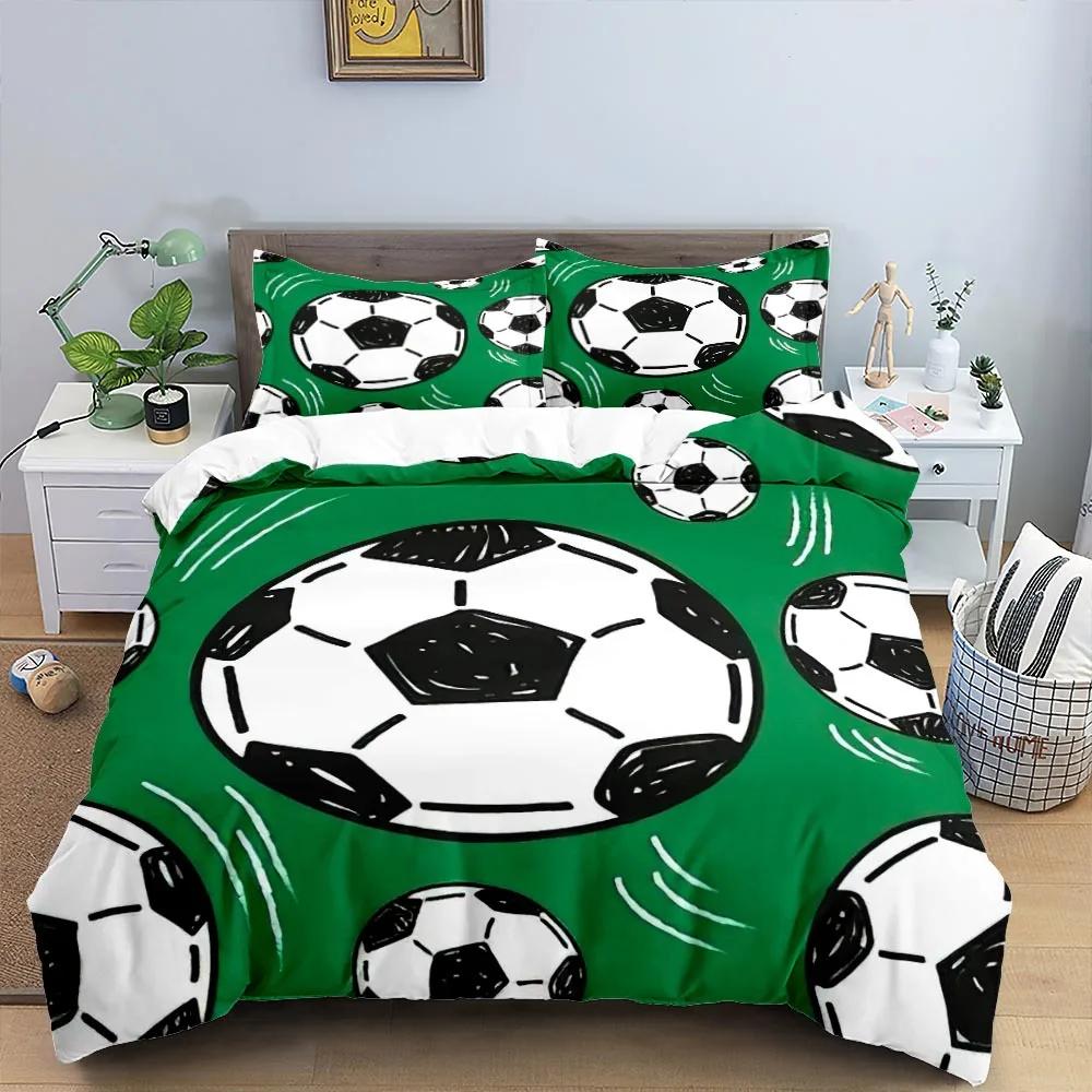 Football Duvet Cover Set King Size Simple Black White Comforter Cover 3D Soccer Sport for Kids Boys Girls Polyester Bedding Set