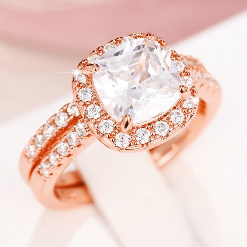 Huitan 2Pcs/Set Ring for Women Wedding Engagement Charming Finger Accessories Inlaid Shining CZ Elegant Party  Jewelry