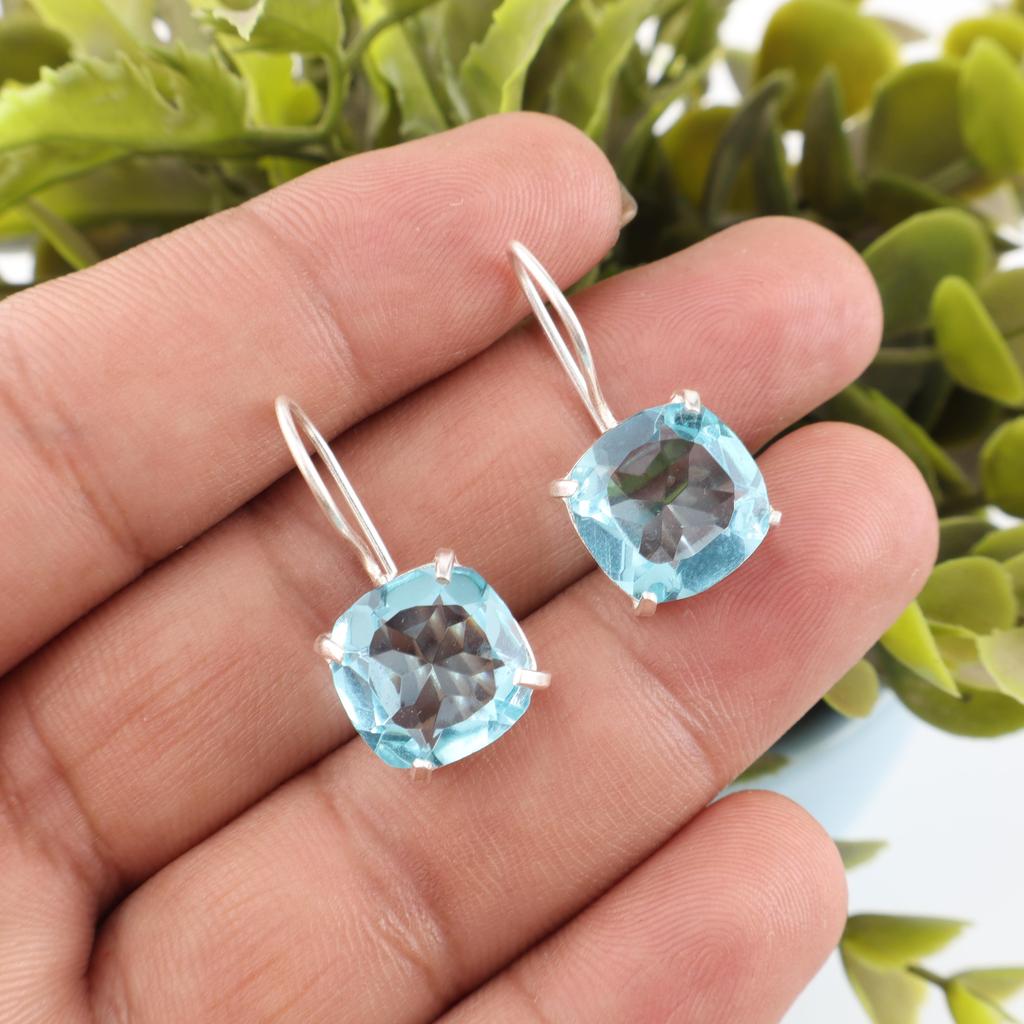 Sky Blue Topaz Gemstone Earrings, Handmade Gorgeous Jewelry, 925 Solid Sterling Silver Jewelry, Bohemian Earrings For Wedding Gift
