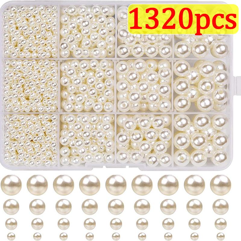 1320pcs/Box ABS Imitation Pearls Bead with Hole Loose Pearl Beads for Jewelry DIY Making Bracelet Necklace Earring Accessories