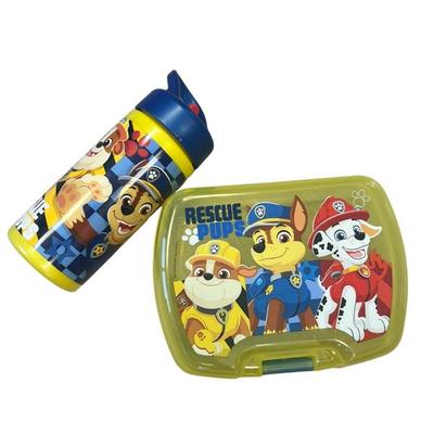 Conjunto Refeição Infantil Patrulha Pata com Lancheira e Garrafa 420ml Plástico Amarelo para Escola e Passeios