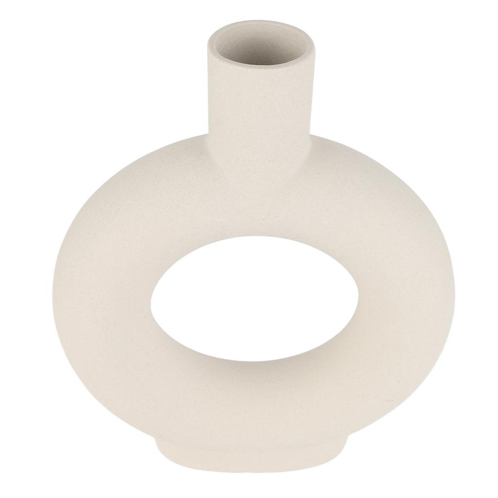 Circle Ceramic Vase Circular Hollow Flower Vase Modern Matte Vase Ornament for Living Room Bedroom