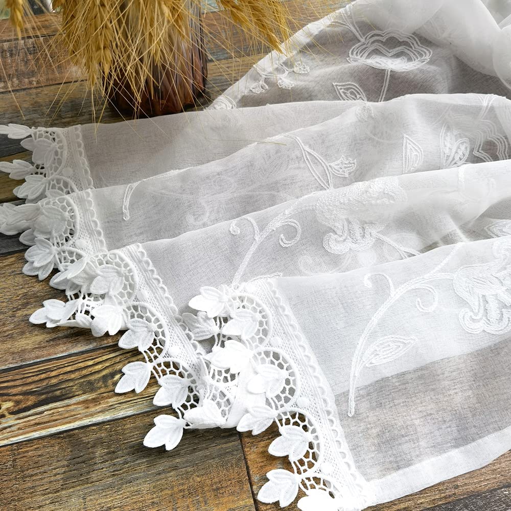 Pureaqu Stylish Floral White Cafe Small Lace Room Half Window Living Coffee 1 Width 200cm X Length 50cm Curtains, Short, Window, Curtains, Partitions,