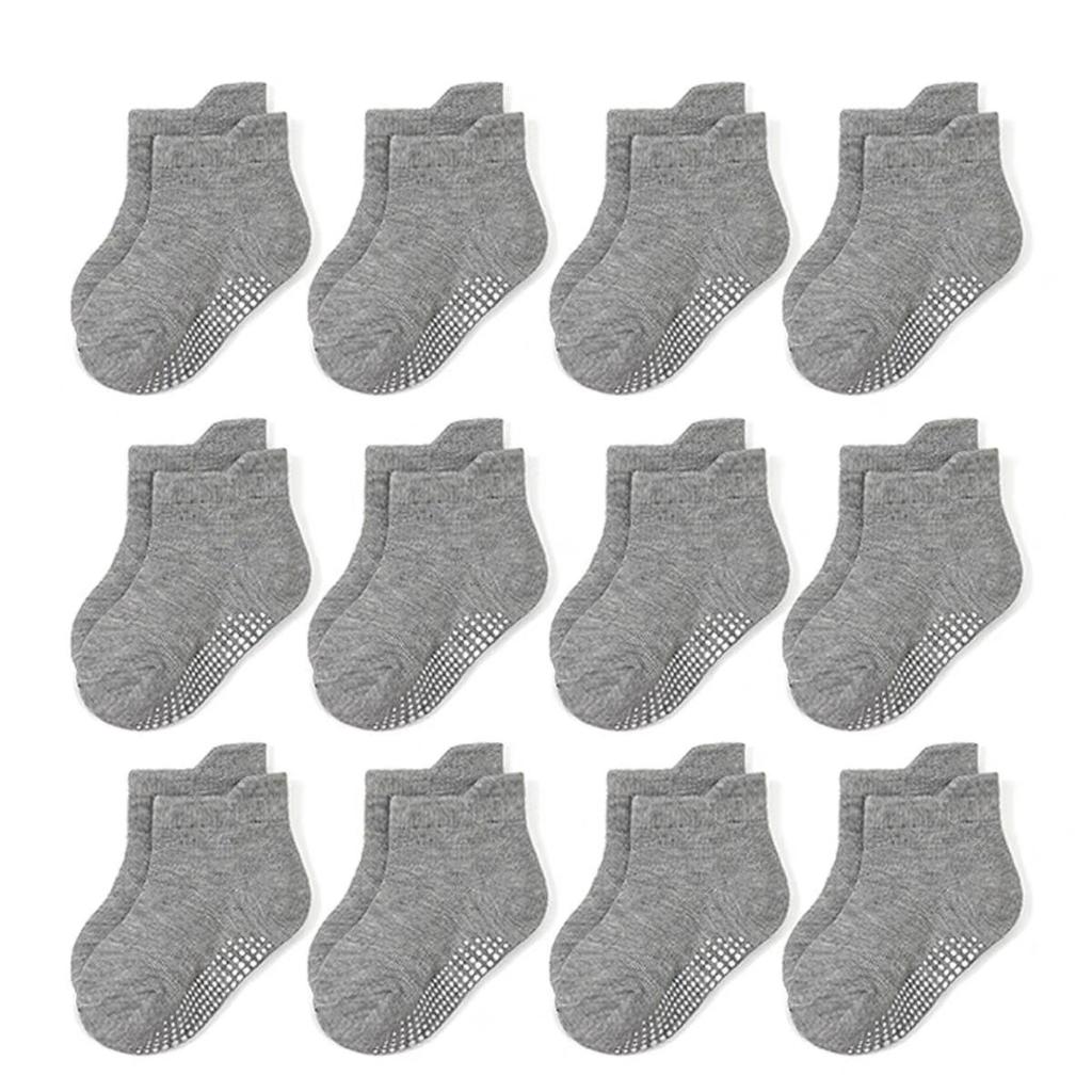 12 Paar/Los Kinder Socken mit Gumminoppen Kinder Anti-Rutsch Bootssocken für Jungen Mädchen 1-5 Jahre