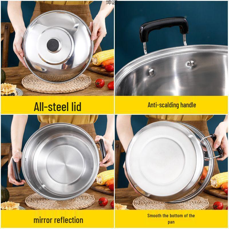 Olla de Acero Inoxidable de Gran Capacidad para Sopa y Fideos con Tapa para Cocinas de Inducción y Gas