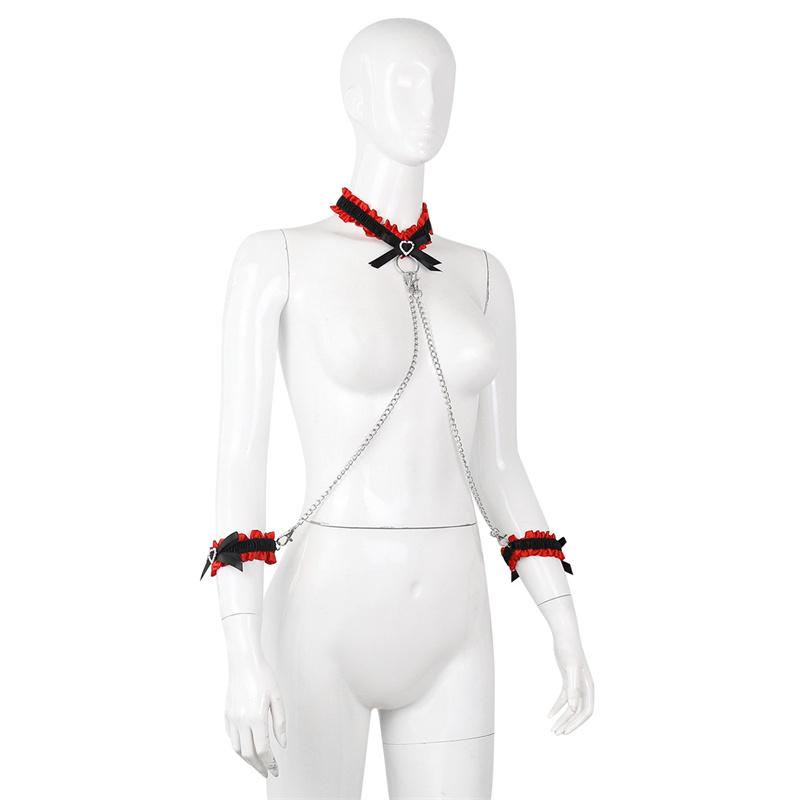 Elastic Band Heart-shaped Handcuff Neck Set Black and Red Bow Flirting Suit Sweethearts Temperament and Interest Article for