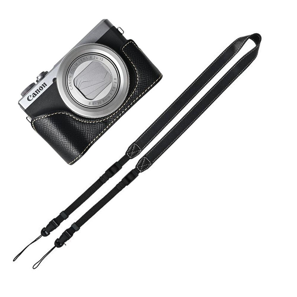 G7X2 G7X3 PU Étui Demi pour Appareil Photo Pour Canon PowerShot G7X Mark II III Couvercle avec Ouverture pour Batterie Avec Dragonne