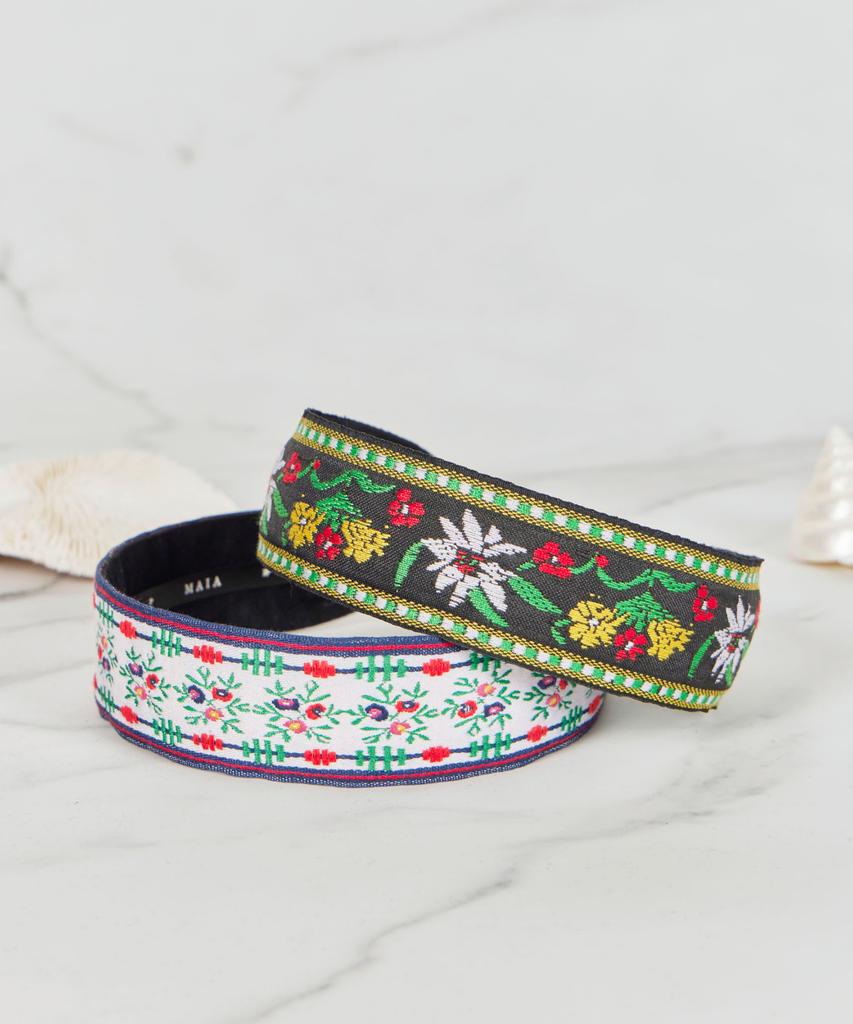 Maia Green Flower Jacquard Hairband - Knot Type Orange Green