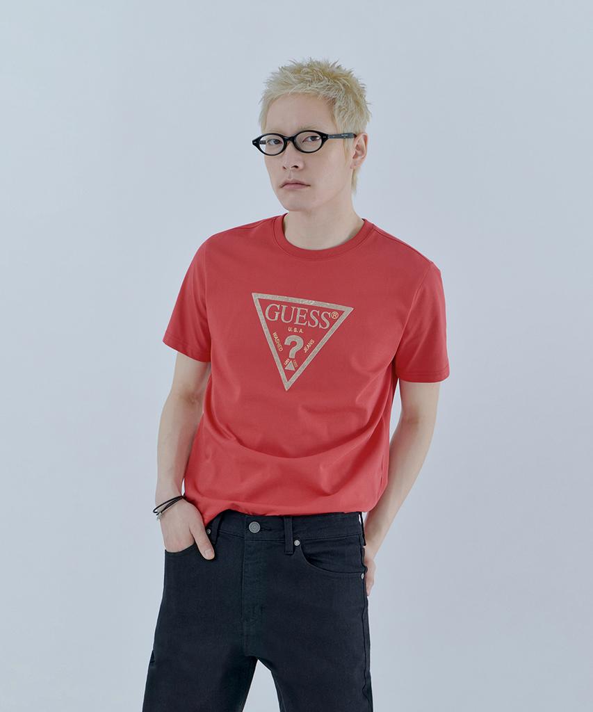 GUESS [Core] 4-Color Unisex Bling Bling Big Triangle Short Sleeve T-Shirt Mq2K8434 (B Type)