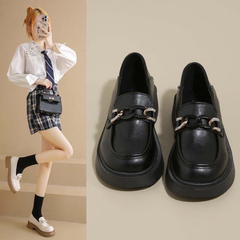 White small leather shoes women's new spring and autumn versatile J college style with skirt versatile thick sole