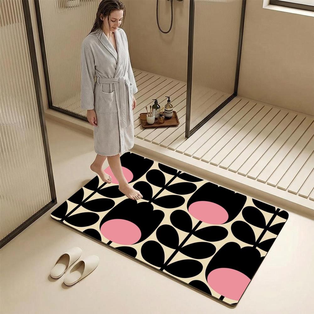 O-Orla Kiely Flower Floor Mat Diatomite Bath Mat – Highly Absorbent, Non-Slip, Quick-Drying Bathroom Rug