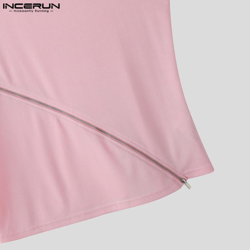 INCERUN Men O Neck Sleeveless Zip-up Casual Sport Slim Tank Tops Undershirts