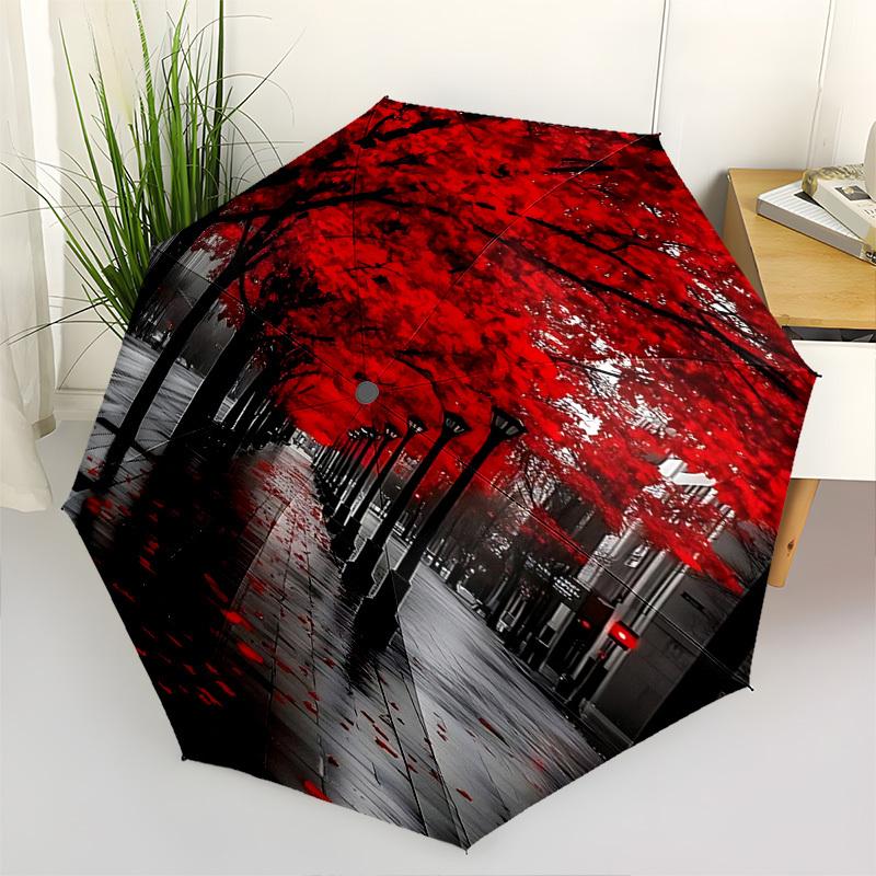 

Autumnal Avenue Themed Automatic Opening and Closing Umbrella, Brightly Colored 8-rib Portable Umbrella, Suitable for Men and Women, A Perfe