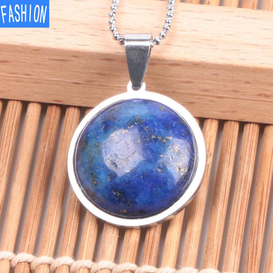 Collar De Cristal Natural De Moda con Personalidad Europea Y Americana De Acero Inoxidable De Piedra Plana Simple para Mujer