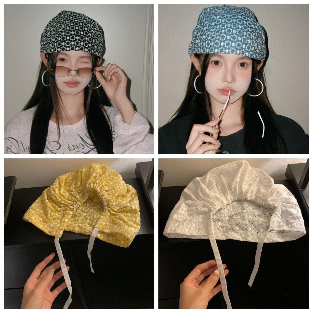 Vintage Printed Beanies Cap Ins Women's Turban Hat Retro Y2k Print Pullover Hats  Outdoor